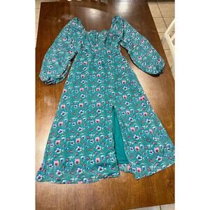 CottageCore Peasant Prairie Western Cowgirl Festival Dress Women Medium Slit